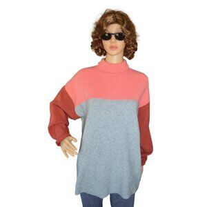 Forever 21 Color Block Knit Sweater Womens Size Medium Gray Coral Pink Brick Red